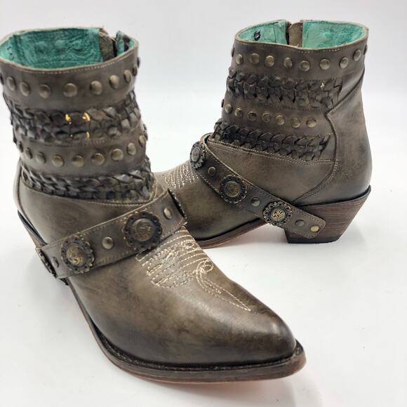 Corral Womens Faded/Greige Studs Woven & Straps Ankle Boots Multicolor Size 8 - Picture 7 of 11